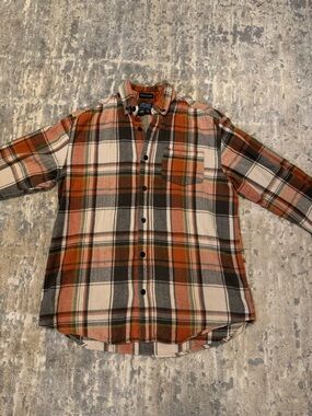 Men's Plaid Button-Down Shirt in Orange & Cream - Casual Everyday